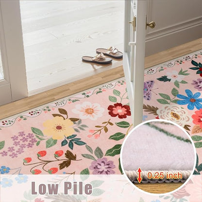 10x12 Area Rugs for Living Room: Floral Washable Rug Vintage Large Soft Boho Non-Slip Carpet Stain Resistant Low Pile Carpets for Bedroom Dining Room Farmhouse Nursery Hallway Home Office Beige