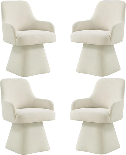 Swivel Dining Chairs Set of 4, Mid Century Modern Chairs Fabric Upholstered Armchair with Armrest & Ergonomic Backrest for Dining Room, Kitchen, Bedroom, Living Room, Beige, 4 Boxs