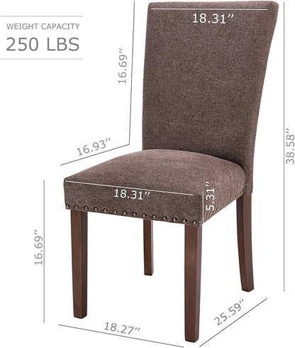 COLAMY Upholstered Parsons Dining Chairs Set of 4, Fabric Dining Room Kitchen Side Chair with Nailhead Trim and Wood Legs - Brown