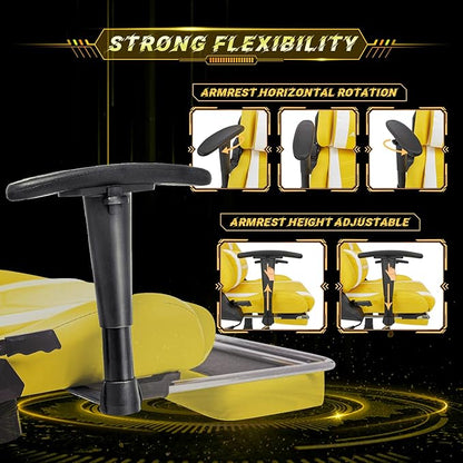 AA Products Gaming Chair - High Back Ergonomic Computer Racing Chair with Footrest, Lumbar Support and Swivel - YellowWhite