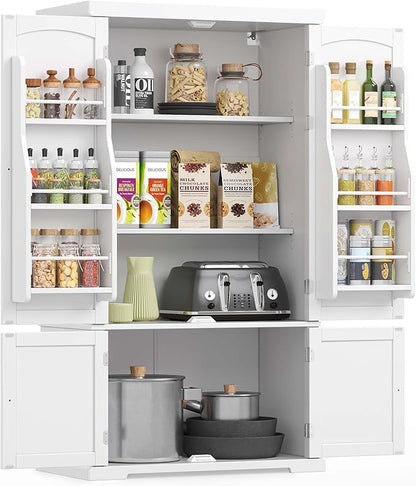 VASAGLE Pantry Cabinet, 53.5-Inch High Freestanding Tall Cupboard Storage Cabinet, 2 Cabinets, 2 Adjustable Shelves, 6 Door Shelves, for Living Room, Kitchen, White UBBC671W01