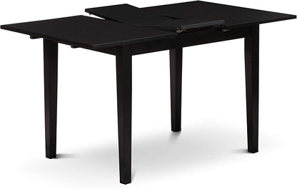 East West Furniture NOFL3-BLK-21 3 Piece Modern Dining Table Set Contains a Rectangle Wooden Table with Butterfly Leaf and 2 Blue Linen Fabric Upholstered Chairs, 32x54 Inch, Black