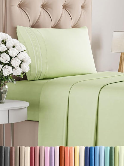 Twin XL Size 3 Piece Sheet Set - Comfy Breathable & Cooling Bed Sheets Set - Hotel Luxury Bedding for Women, Men, Kids, Teens, Boys & Girls - Deep Pockets & Wrinkle Free - Oeko-Tex - Light Sage Green