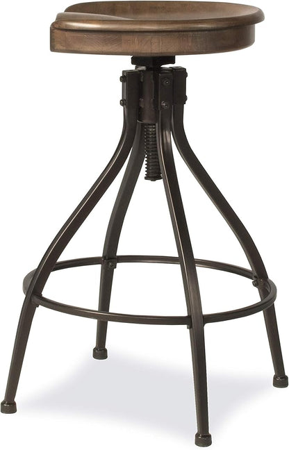 Hillsdale Worland Backless Metal Adjustable Height Stool with Wood Saddle Seat, Set of 2, Brown