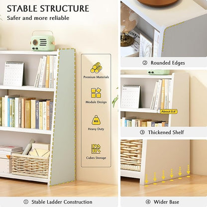 IOTXY Wooden Extendable Shelf Bookcase - 3-Tier Ladder Low Short Bookshelf for Small Space or Corner, Oak, S