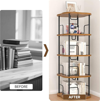 4-Tier Rotating Book Shelf, 360° Display Spinning Bookshelf Tower, Book Organizer, Floor Standing Bookcases for Small Space, Corner Book Shelf for Bedroom, Living Room, Study Room (RUSTIC BROWN)