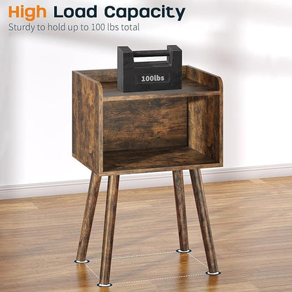 Yoobure Mid Century Modern Nightstand for Small Spaces - Small Side Table with Storage Shelf, Wood End Table Night Stand, Vintage End Tables Living Room, Minimalist Side Tables for Bedroom Dorm Office