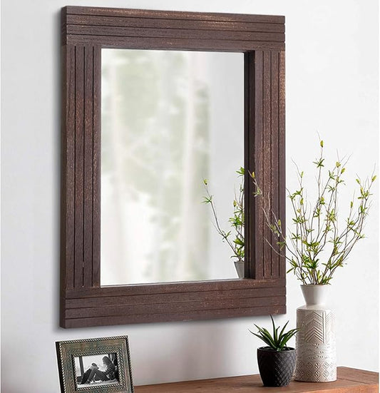 Mirrors for Wall Rustic Wooden Frame Rectangle Mirror Vintage Hanging Mirror for Bedroom Bathroom Living Room Farmhouse Wall Decor Brown Small 16" x 12 "