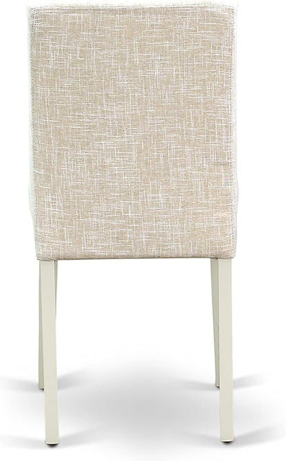 East West Furniture DMAB3-LWH-02 3 Piece Dining Table Set Contains a Round Dining Room Table with Dropleaf and 2 Light Beige Linen Fabric Upholstered Chairs, 42x42 Inch, Linen White