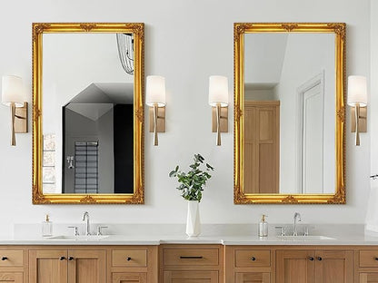 Vintage Wall Mirror, 31" x 19" Decorative Antique Mirror for Bathroom, Entryway, Bedroom with Gold Ornate Baroque Wood Frame