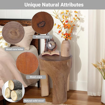 Athaliah Wood Side Table Stump, 15.75" H Rustic End Table Stool, Round Wooden Tree Stump for Garden Patio Lawn Home Decor