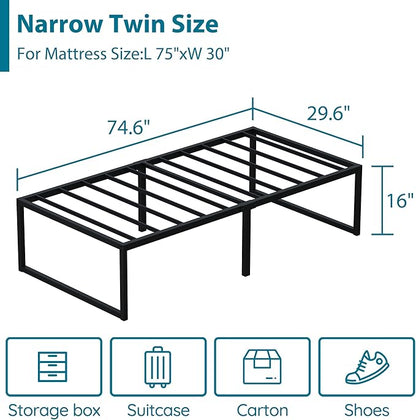 EMODA 16 Inch Narrow Twin Bed Frame 30x75, Heavy Duty Metal Platform No Box Spring Needed, Easy Assembly Noise Free, Black
