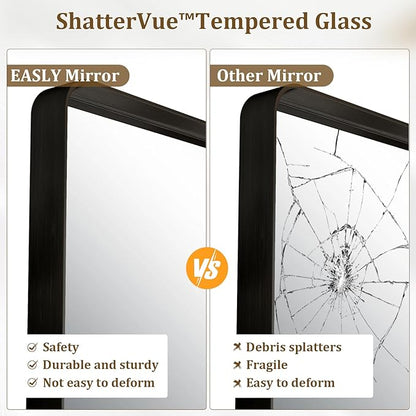30"x 30" Black Bathroom Mirror - Aluminum Framed Wall Mirror, Bathroom Wall Mounted Vanity Mirror, Modern Bathroom Mirror, Bedroom, Living Room Wall Mirror, Hang Horizontally or Vertically