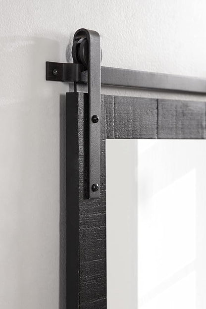 Kate and Laurel Cates Farmhouse Wood Framed Panel Wall Mirror; 18 x 50; Black; Decorative Rustic Barn Door Inspired Wall Mirror Decor With Full Length Size
