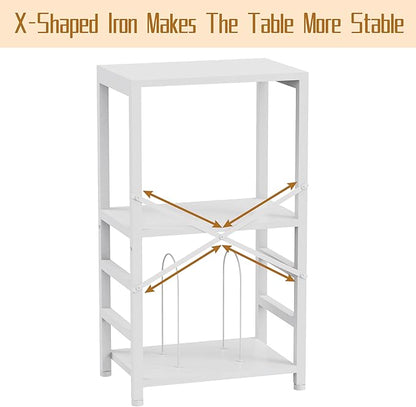 End Table with LED Light,Record Player Stand with Albums Storage,Vinyl Records Storage,Turntable Stand Side Table for Music Room Studio Living Room Bedroom-Rustic White