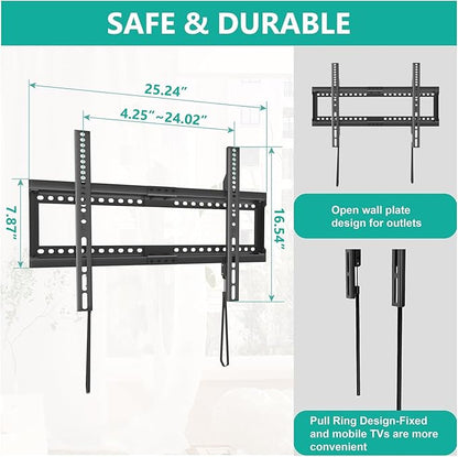WALI TV Wall Mount Bracket for 37-90 Inch Flat Curved TVs up to 165 lbs, Low Profile Wall Mount Holds Your TV 1.1 Inch from The Wall, Mounting Holes up to 600x400mm (TTM-2), Black