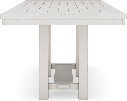 Signature Design by Ashley Robbinsdale Farmhouse Distressed Counter Height Dining Extension Table with Trestle Base, Planked Effect and 2 Removable End Leaves, White
