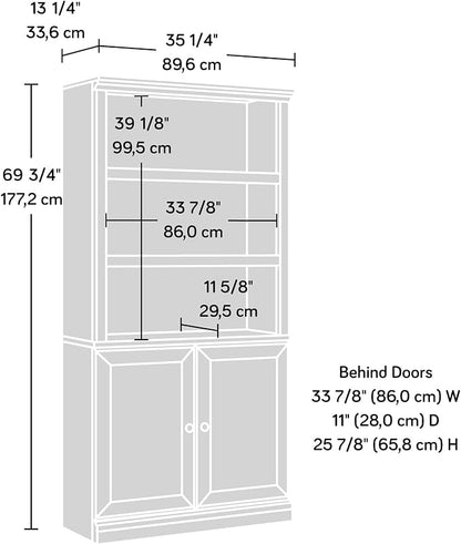 Sauder Select Book Shelf, Bookshelf with Storage, Library Bookcase with Doors and Adjustable Shelves, in White Plank
