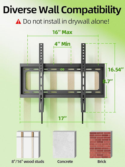 USX Mount Tilting TV Wall Mount Bracket Low Profile for Most 26"-60" LED, LCD, Flat Television, TV Bracket Tilt Mount for VESA 400x400mm- Up to 99lbs, Quick Lock and Release Fits 12" 16" Stud