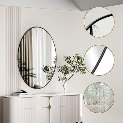 Koonmi Black Oval Bathroom Mirror, 24"x32" Bathroom Vanity Mirror, Oval Mirror for Bedroom Living Room Entryway, Hangs Horizontal or Vertical