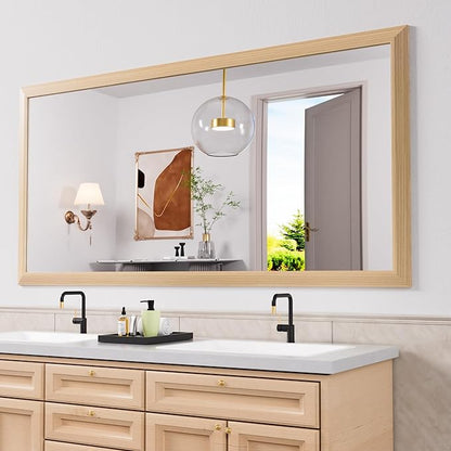 Amorho 72 X36 Inch Bathroom Mirror for Wall, Oak Wood Grain Metal Framed Mirror, Anti-Rust, Hang Horizontally/Vertically, Suitable for Bedroom, Farmhouse, Bathroom, Decorative