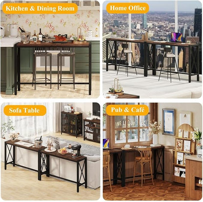 BON AUGURE Bar Table, 55 in Counter Height Pub Tables, Rectangular Tall Behind Couch Sofa Table, High Top Wood Console Tables for Home, Living Room, Kitchen (Rustic Oak, 36.6)