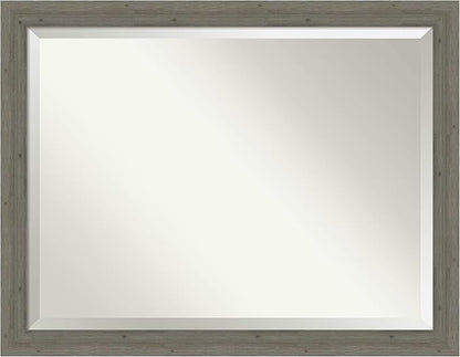 Amanti Art Grey Wall Mirror 35x45 Fencepost Grey Narrow Rectangle Bathroom Mirror for Wall Decor Living Room, X-Large Country Rustic Wood Frame, Hangs Horizonally and Vertically, Bathroom Decor,