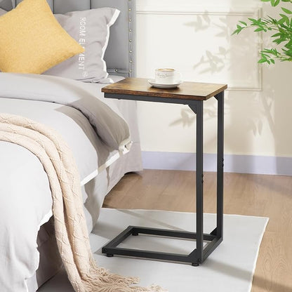 AMHANCIBLE C Shaped End Table, Slide Under Couch Table for Sofa, TV Tray Snack Table, Small Side Table for Small Space, Living Room, Brown HET02CBR1