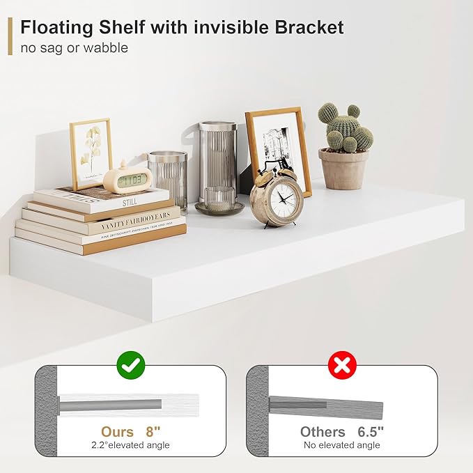 12" Deep White Floating Shelves,Over Toilet Long Wall Mounted Modern Farmhouse 36 inches,Wall Shelves with Invisible Brackets for Bedroom, Bathroom, Living Room, Kitchen, Set of 1