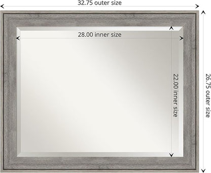 Amanti Art Grey Wall Mirror 27x33 Regis Barnwood Grey Rectangle Bathroom Mirror for Wall Decor Living Room, Large Rustic Farmhouse Wood Frame, Hangs Horizonally and Vertically, Bathroom Decor, Beveled