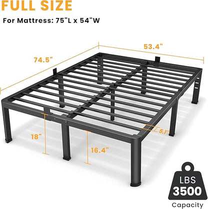 18 Inch Full Size Metal Platform Bed Frame with Round Corners, Storage Space Under High Bed Frame-Heavy Duty Steel Slats Support, Noise Free - Easy Assembly - No Box Spring Needed