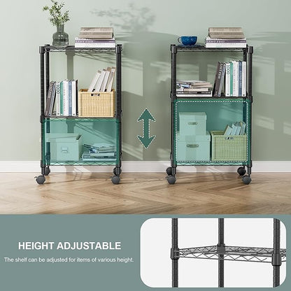 3 Tier Shelf Metal Storage Shelves Wire Rack Closet Organizers with Wheel for Garage Kitchen Bathroom Laundry Black 11.8" D x 17.7" W x 29.8" H