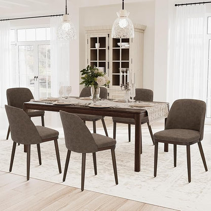 COLAMY Upholstered Dining Chairs Set of 6, Modern Kitchen Chairs with Back, Leather Side Dining Room Chairs with Wood Legs for Kitchen Dining Room Restaurant, Dark Brown