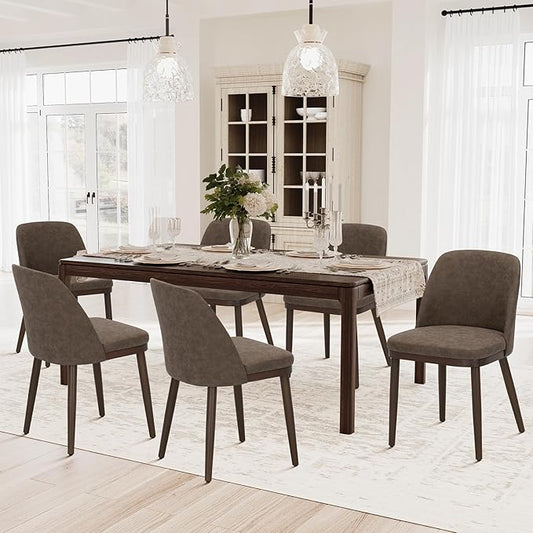 COLAMY Upholstered Dining Chairs Set of 4, Modern Kitchen Chairs with Back, Leather Side Dining Room Chairs with Wood Legs for Kitchen Dining Room Restaurant, Dark Brown