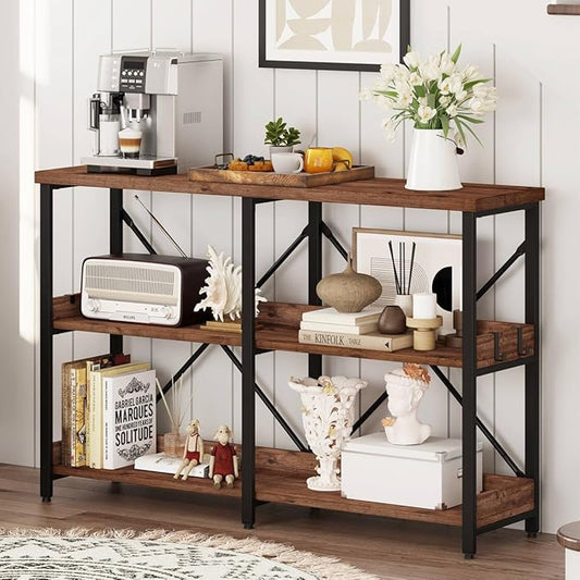 BON AUGURE Rustic Console Table with Shelves, 3 Tier Sofa Table Behind Couch for Living Room, Wood Metal Entryway Tables for Hallway, Foyer, Entrance (47 Inch, Rustic Oak)