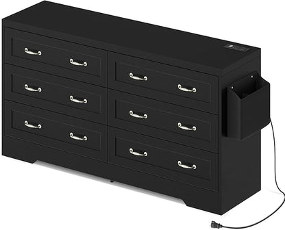 YITAHOME Drawers TV Stand for 65 inches with Power Outlets -Chest of Drawers Dresser with Side Organizer Bag Entertainment Center TV Console, Black