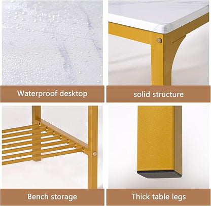 sogesfurniture 4-Piece Bench Style Dining Table Set, 4-Person Space-Saving Dinette for Kitchen，43'' Wood Kitchen Table & Chair Set for Breakfast Nook and Small Space, Glod&White