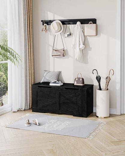 39.4" Storage Chest, Extra Large Storage Trunk with 2 Safety Hinges, Wooden Box Bench, Lift-Top Organizer Chest, Shoe Bench for Entryway, Bedroom, Living Room, Black SB03404X