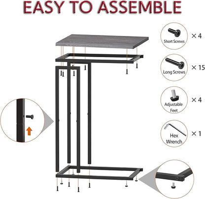 Yusong Small C Shaped End Table, Slim Narrow Couch Side Tables Slide Under Sofa Bed, Skinny Snack Tray Table for Coffee Laptop in Living Room,Easy Assembly,Grey