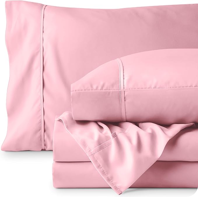 Bare Home King Sheet Set - Luxury 1800 Ultra-Soft Microfiber King Bed Sheets - Double Brushed - Deep Pockets - Easy Fit - 4 Piece Set - Bedding Sheets & Pillowcases (King, Light Pink)