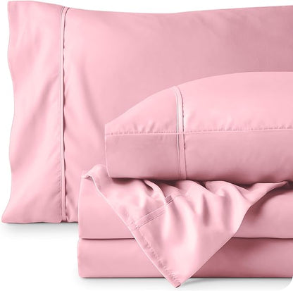 Bare Home Queen Sheet Set - Luxury 1800 Ultra-Soft Microfiber - Double Brushed - Deep Pockets - Easy Fit - 4 Piece Set - Bedding Sheets & Pillowcases (Queen, Light Pink)