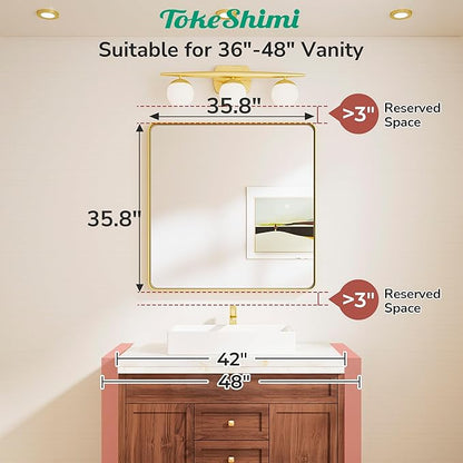 TokeShimi 36x36 Brushed Gold Bathroom Mirror,Bathroom Vanity Mirror Square,Tempered Glass,Gold Framed Bath Mirror Wall(Horizontal/Vertical)