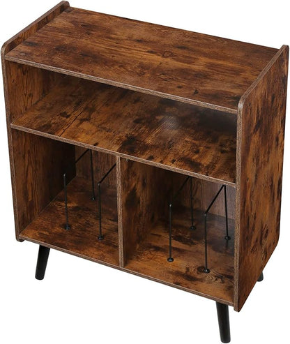 3-Tier Vintage Record Player Stand, Mid-Century Vinyl Record Storage Cabinet Table Holds up to 100 Albums, Large Wood Turntable Stand for Living Room, Office, Rustic Brown