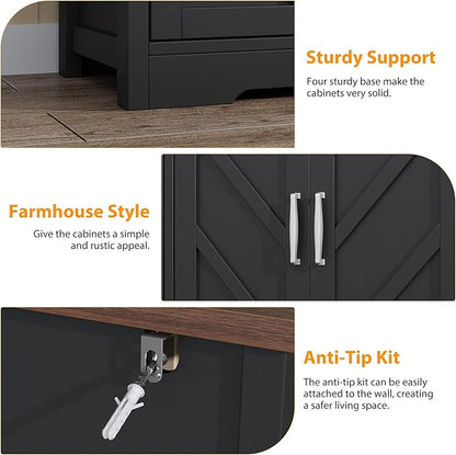 Buffet Sideboard with Storage Farmhouse with 4 Doors, 47'' Large Kitchen Storage Cabinet Wood Coffee Bar Cabinet Buffet Table with Shelves for Kitchen, Dining Room, Entryway