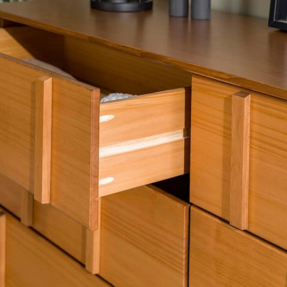 Walker Edison Contemporary Detailed 6-Drawer Solid Wood Dresser, 60 Inch, Caramel