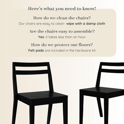 Grain & Grove Davie Dining Room Chairs Set of 2, Solid Wood Modern Kitchen Chair for Living Room, Kitchen, Black