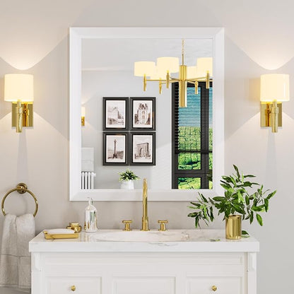 Amorho Bathroom Mirror, 36x32 Inch White Framed Bathroom Mirrors for Over Sink, Wall-Mounted Mirrors for Bedroom, Living Room, Entryway(Horizontal/Vertical).