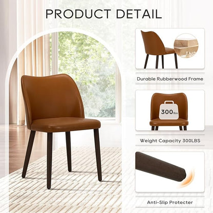 COLAMY Upholstered Dining Chairs Set of 6, Modern PU Leather Dining Room Kitchen Side Chair with Padded Seat and Wood Legs Restaurant/Cafe,Light Brown