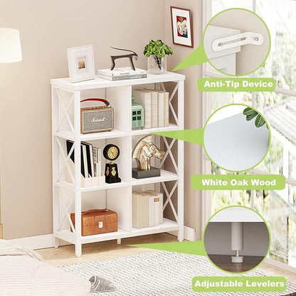 FATORRI 6 Cube Storage Organizer Shelf, Wood and Metal Cubby Bookshelf, Modern Cube Book Shelf (White Oak)