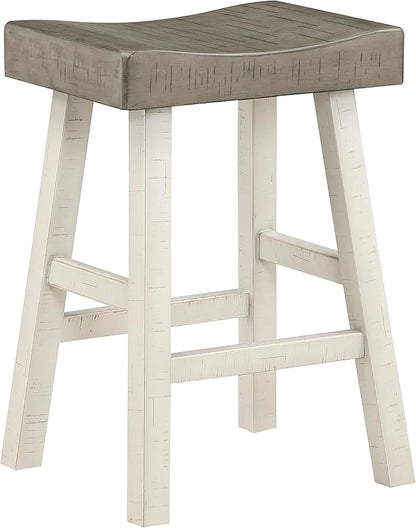Lexicon Saddle Bar Stools Set of 2 Barstools with Footrest, Armless Dining Chairs for Kitchen Island, Breakfast Nook, Living Room, Counter Height, White/Coffee